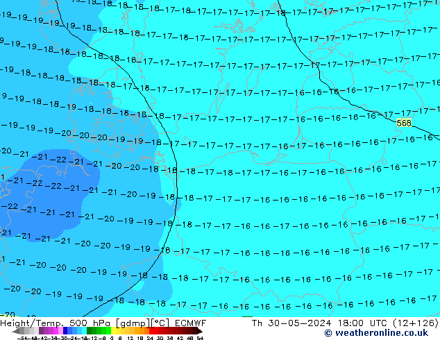 Z500/Rain (+SLP)/Z850 ECMWF jue 30.05.2024 18 UTC