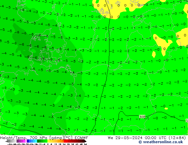 Hoogte/Temp. 700 hPa ECMWF wo 29.05.2024 00 UTC