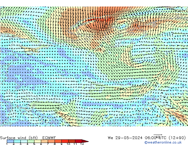Surface wind (bft) ECMWF We 29.05.2024 06 UTC