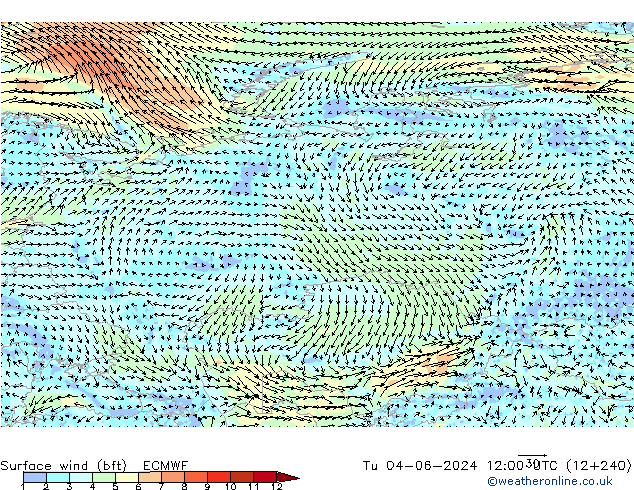 Wind 10 m (bft) ECMWF di 04.06.2024 12 UTC