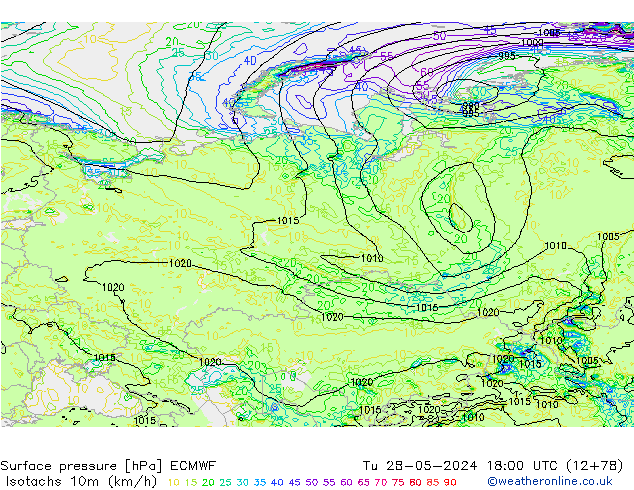 Isotachs (kph) ECMWF  28.05.2024 18 UTC