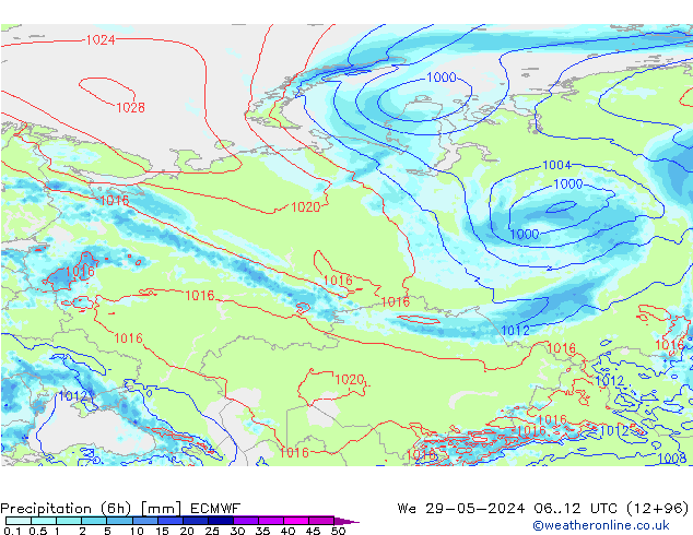 осадки (6h) ECMWF ср 29.05.2024 12 UTC