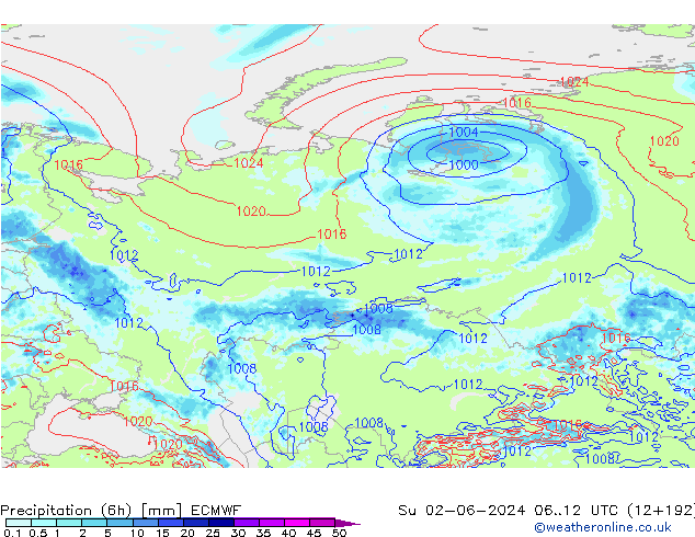 Z500/Rain (+SLP)/Z850 ECMWF Su 02.06.2024 12 UTC