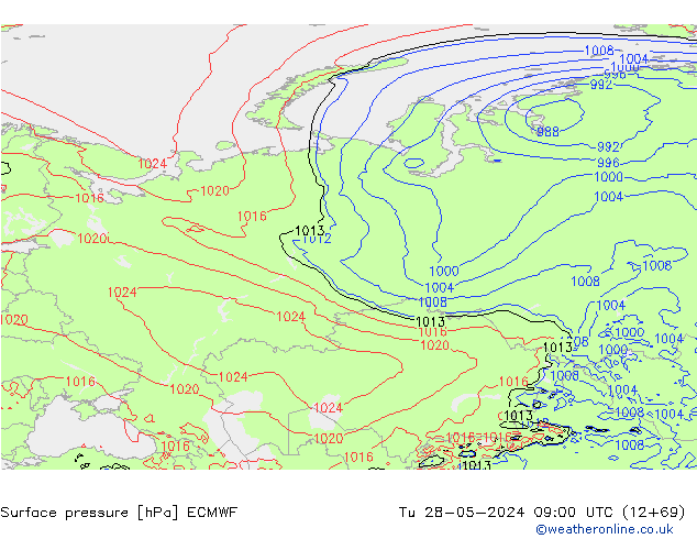 Luchtdruk (Grond) ECMWF di 28.05.2024 09 UTC