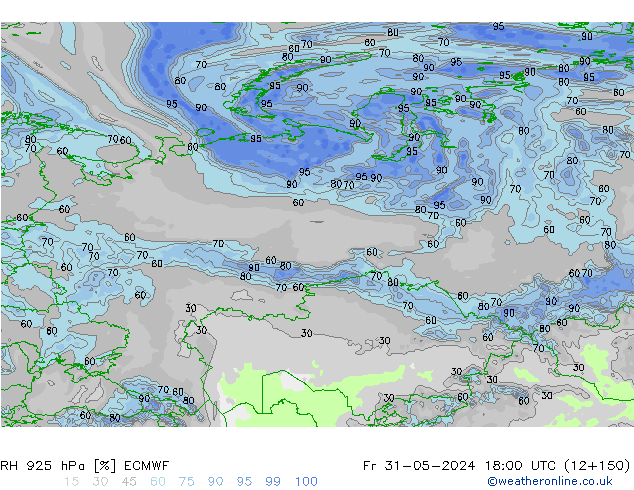 RH 925 гПа ECMWF пт 31.05.2024 18 UTC