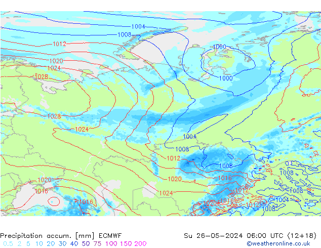 Precipitation accum. ECMWF Su 26.05.2024 06 UTC