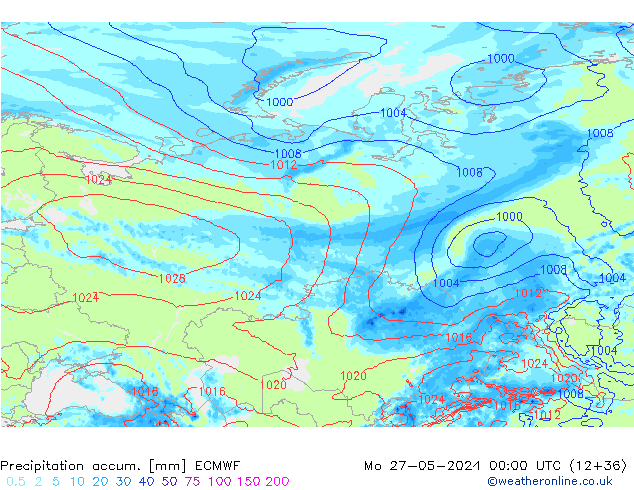 Precipitation accum. ECMWF Po 27.05.2024 00 UTC