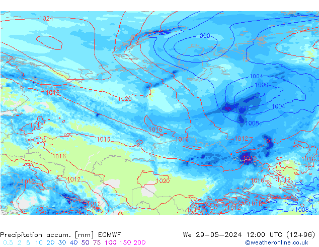 Precipitación acum. ECMWF mié 29.05.2024 12 UTC