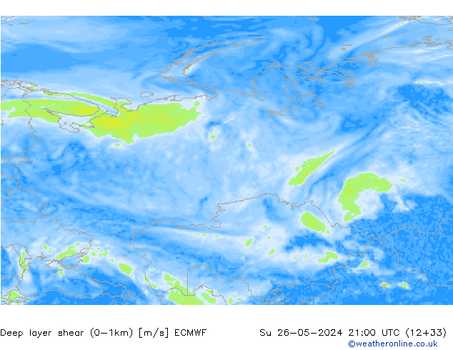 Deep layer shear (0-1km) ECMWF dom 26.05.2024 21 UTC