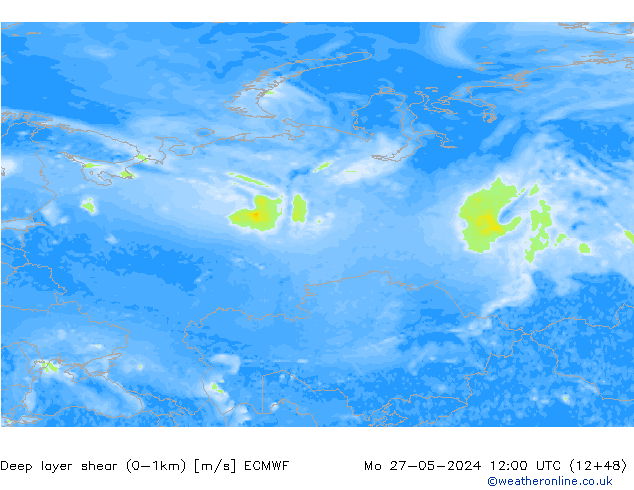 Deep layer shear (0-1km) ECMWF Seg 27.05.2024 12 UTC