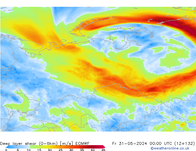 Deep layer shear (0-6km) ECMWF Sex 31.05.2024 00 UTC