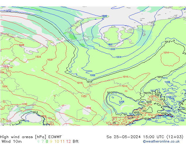 High wind areas ECMWF Sa 25.05.2024 15 UTC