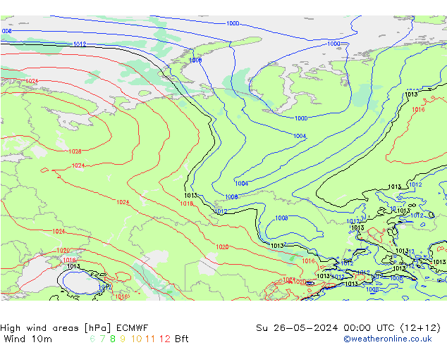 High wind areas ECMWF  26.05.2024 00 UTC
