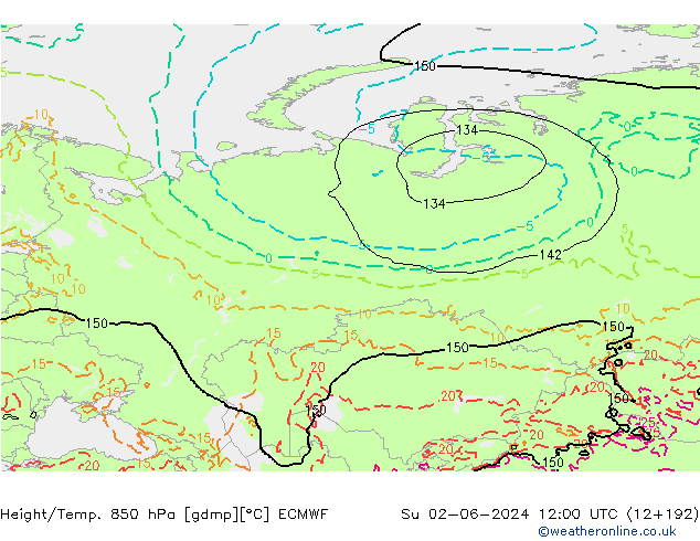 Z500/Rain (+SLP)/Z850 ECMWF Su 02.06.2024 12 UTC