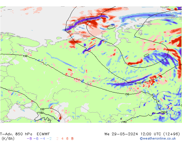 T-Adv. 850 гПа ECMWF ср 29.05.2024 12 UTC