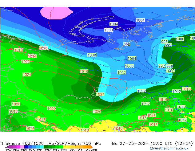 700-1000 hPa Kalınlığı ECMWF Pzt 27.05.2024 18 UTC