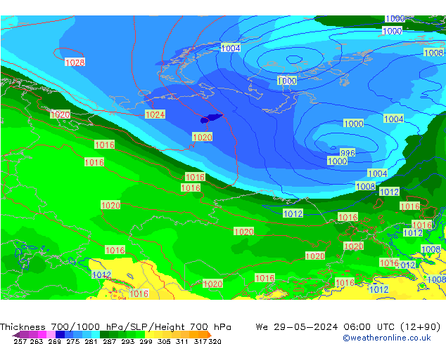 Thck 700-1000 hPa ECMWF Qua 29.05.2024 06 UTC