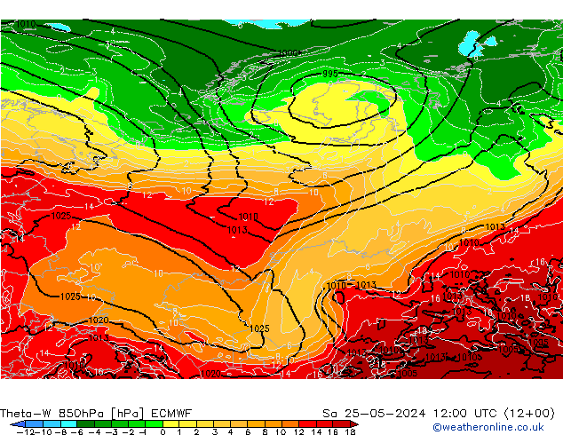 Theta-W 850hPa ECMWF Cts 25.05.2024 12 UTC