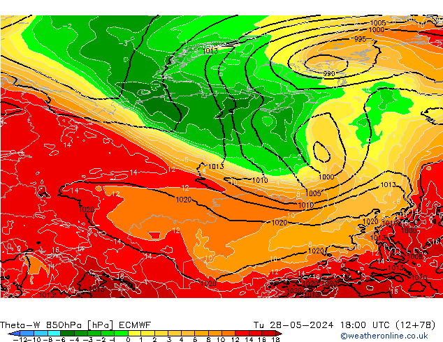 Theta-W 850hPa ECMWF  28.05.2024 18 UTC