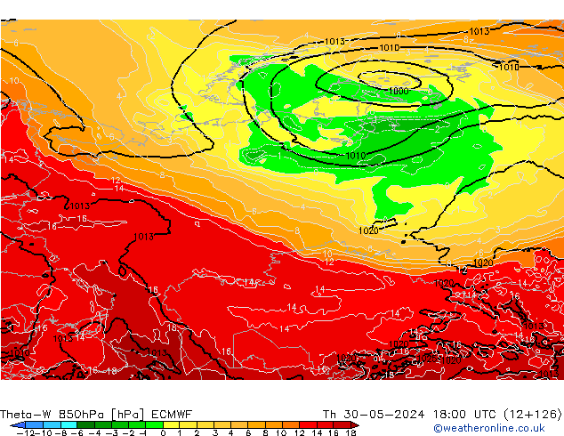 Theta-W 850hPa ECMWF Qui 30.05.2024 18 UTC