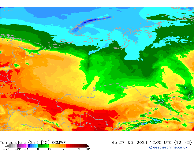 Temperature (2m) ECMWF Mo 27.05.2024 12 UTC