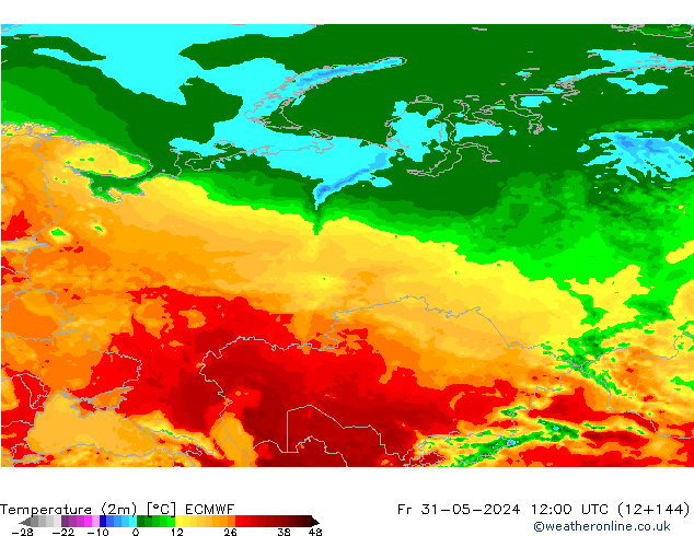 карта температуры ECMWF пт 31.05.2024 12 UTC