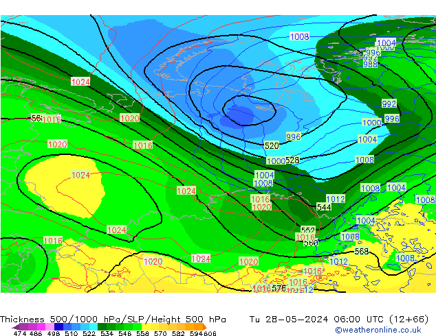 Schichtdicke 500-1000 hPa ECMWF Di 28.05.2024 06 UTC