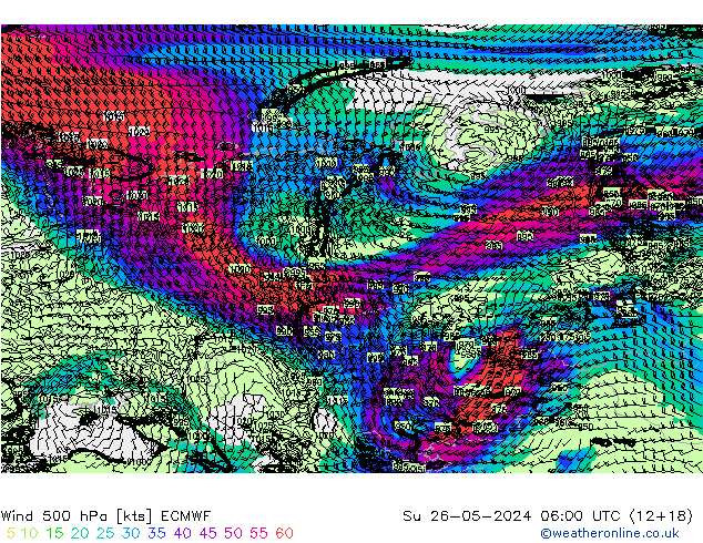 Vent 500 hPa ECMWF dim 26.05.2024 06 UTC