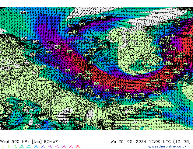 ветер 500 гПа ECMWF ср 29.05.2024 12 UTC