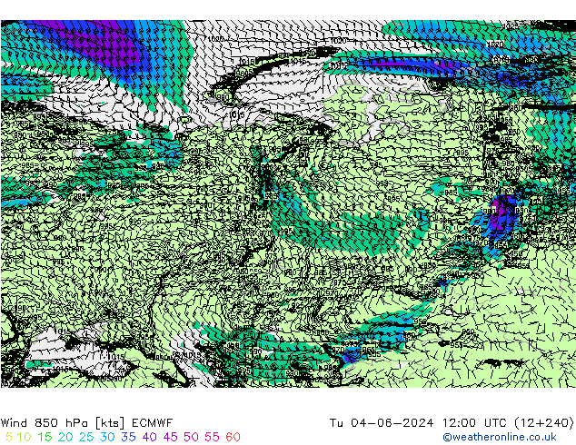 ветер 850 гПа ECMWF вт 04.06.2024 12 UTC
