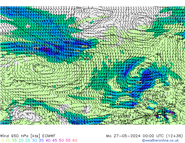 wiatr 950 hPa ECMWF pon. 27.05.2024 00 UTC