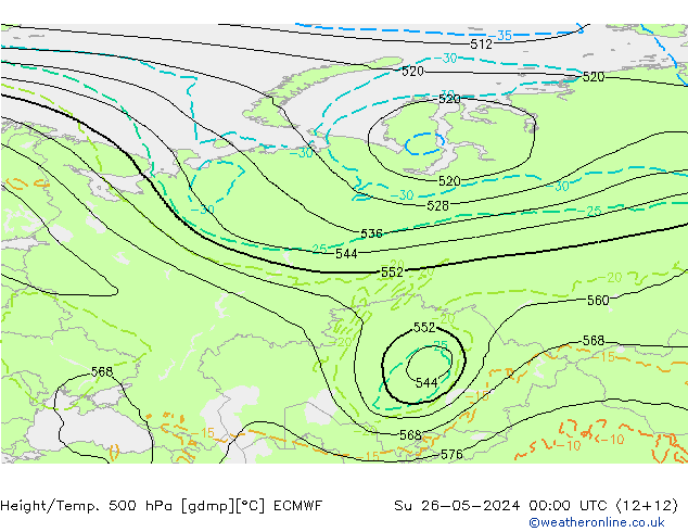 Z500/Rain (+SLP)/Z850 ECMWF  26.05.2024 00 UTC