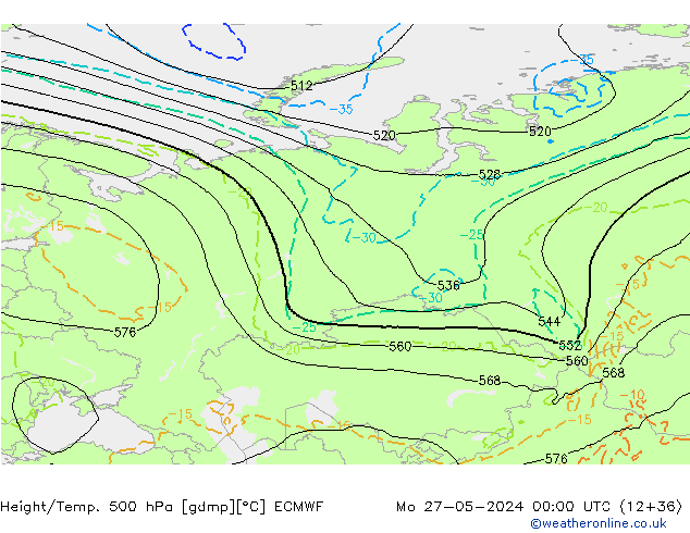 Z500/Rain (+SLP)/Z850 ECMWF Mo 27.05.2024 00 UTC