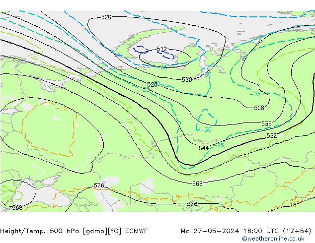 Z500/Yağmur (+YB)/Z850 ECMWF Pzt 27.05.2024 18 UTC