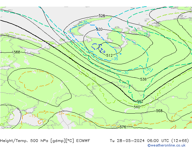 Z500/Regen(+SLP)/Z850 ECMWF di 28.05.2024 06 UTC