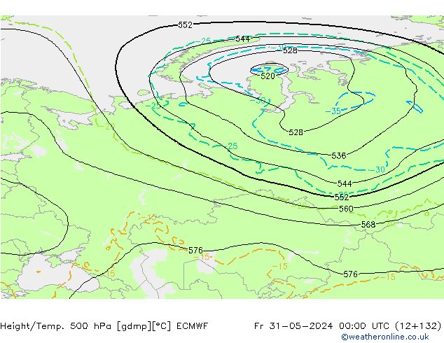 Height/Temp. 500 hPa ECMWF Sex 31.05.2024 00 UTC