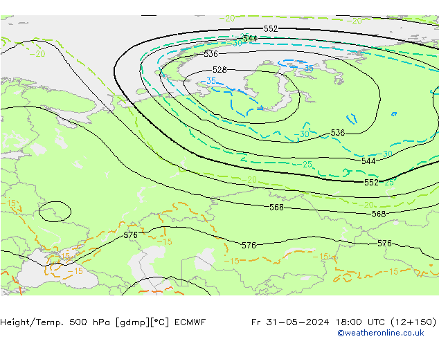 Z500/Regen(+SLP)/Z850 ECMWF vr 31.05.2024 18 UTC