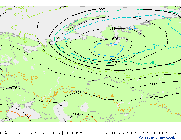 Z500/Rain (+SLP)/Z850 ECMWF sab 01.06.2024 18 UTC