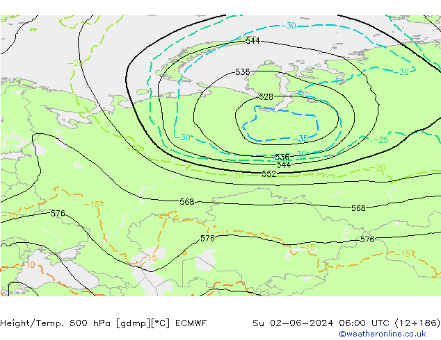 Z500/Regen(+SLP)/Z850 ECMWF zo 02.06.2024 06 UTC
