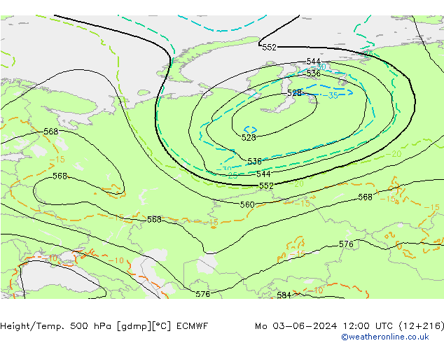 Z500/Rain (+SLP)/Z850 ECMWF Seg 03.06.2024 12 UTC