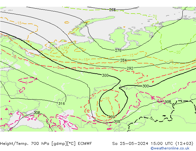 Height/Temp. 700 hPa ECMWF Sa 25.05.2024 15 UTC