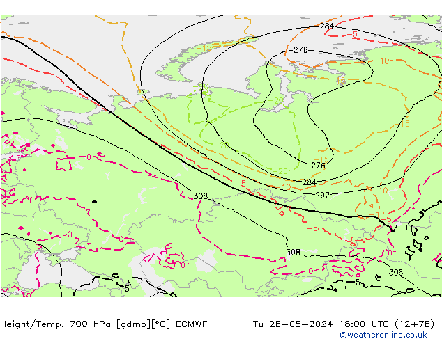 Height/Temp. 700 hPa ECMWF  28.05.2024 18 UTC