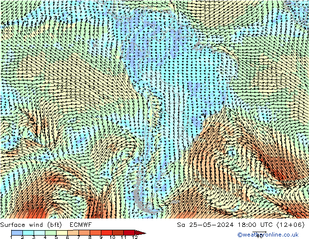  10 m (bft) ECMWF  25.05.2024 18 UTC