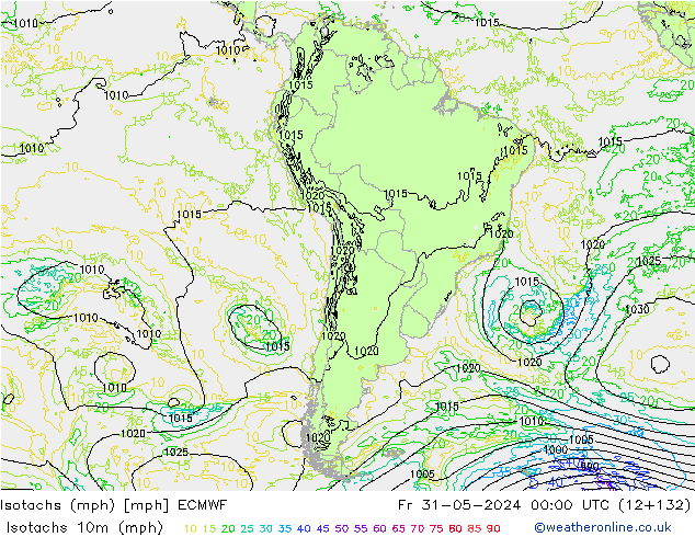 Isotachs (mph) ECMWF ven 31.05.2024 00 UTC