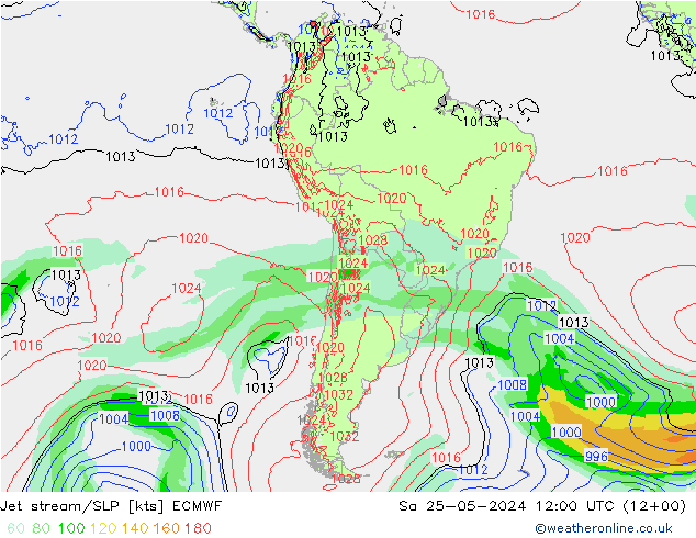 Prąd strumieniowy ECMWF so. 25.05.2024 12 UTC