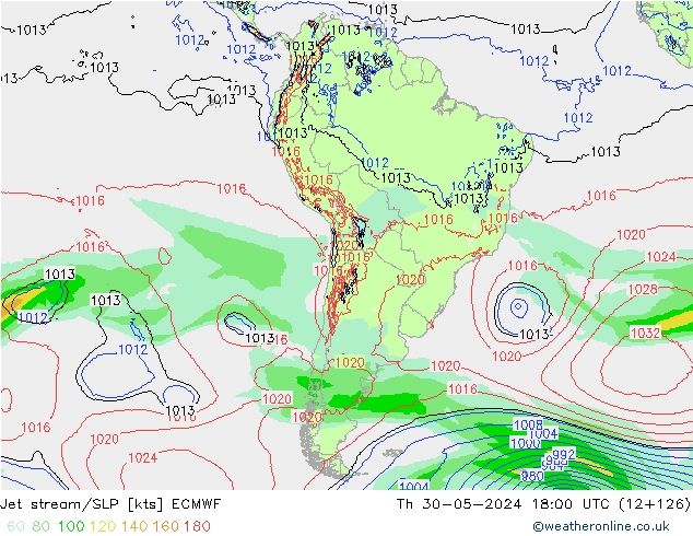 Jet stream ECMWF Qui 30.05.2024 18 UTC