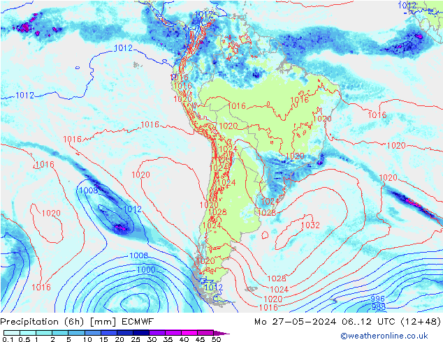 Z500/Rain (+SLP)/Z850 ECMWF lun 27.05.2024 12 UTC