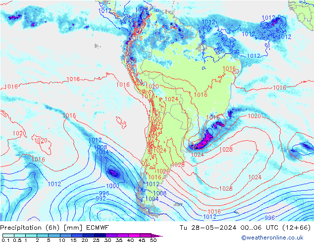 Precipitazione (6h) ECMWF mar 28.05.2024 06 UTC