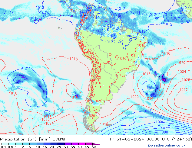 Precipitation (6h) ECMWF Fr 31.05.2024 06 UTC