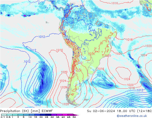 Precipitación (6h) ECMWF dom 02.06.2024 00 UTC